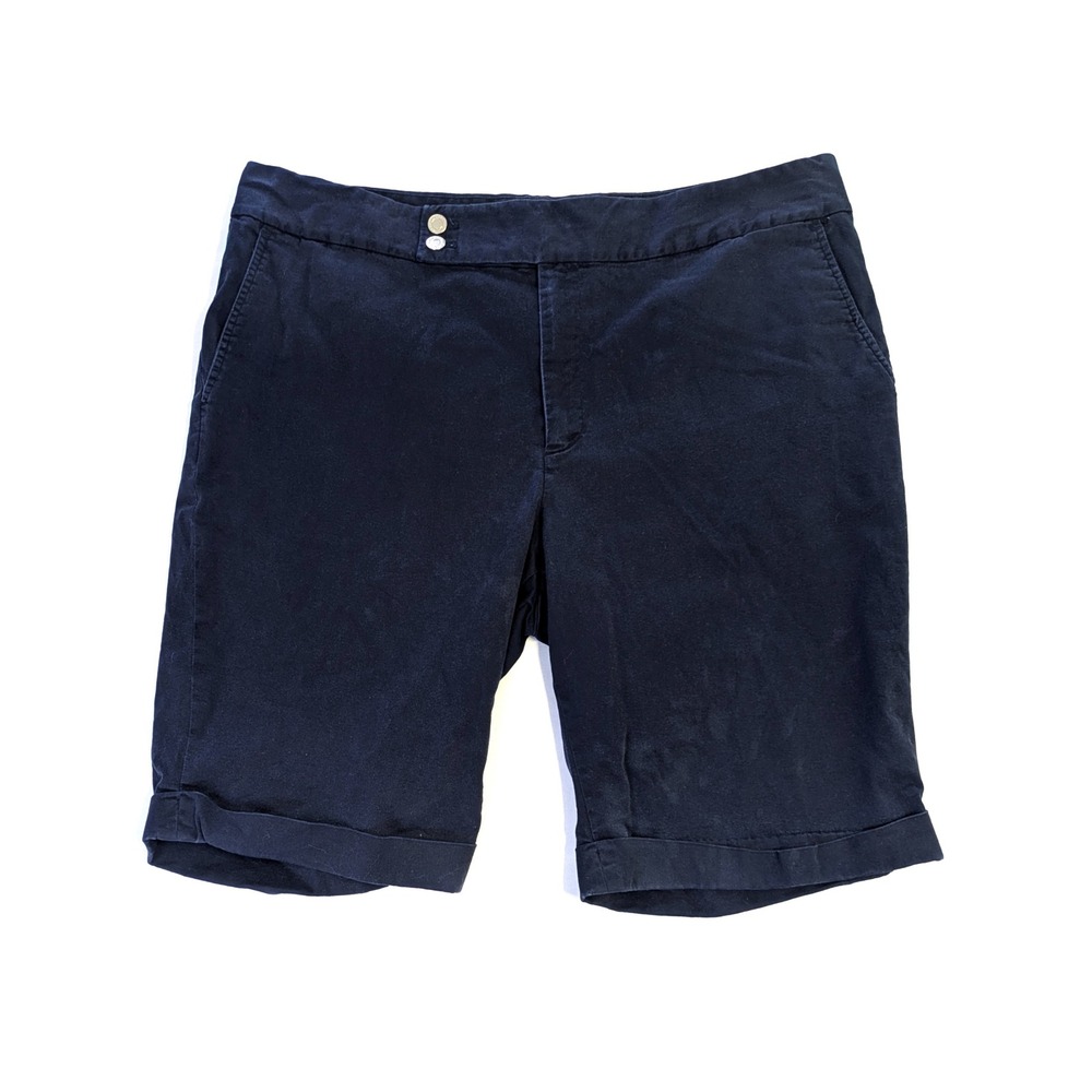 Chaps Navy Blue Chino Bermuda Shorts Womens Size 16 Cuffed Cotton Stretch